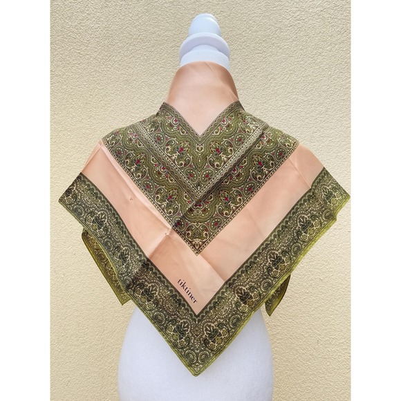Tiktiner silk green and pink floral paisley print square shawl scarf - Picture 1 of 9